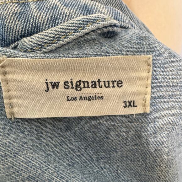 JW Signature Los Angeles Cropped Denim Jacket 3XL Oversized Raw Hem Jean Coat - Picture 4 of 7